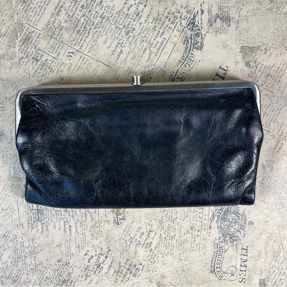 HOBO Lauren Black Leather Clutch Wallet Phone Organizer Vintage Style